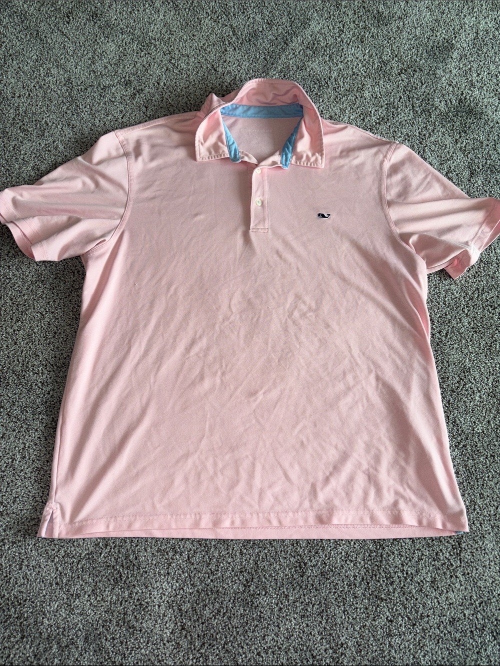 Vineyard Vines Light Pink Polo with Contrast Blue Trim